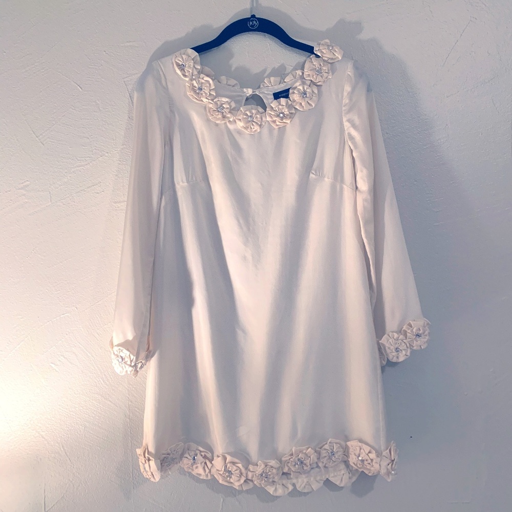 French Connection XS Ivory Silk Dress Long Sleeve